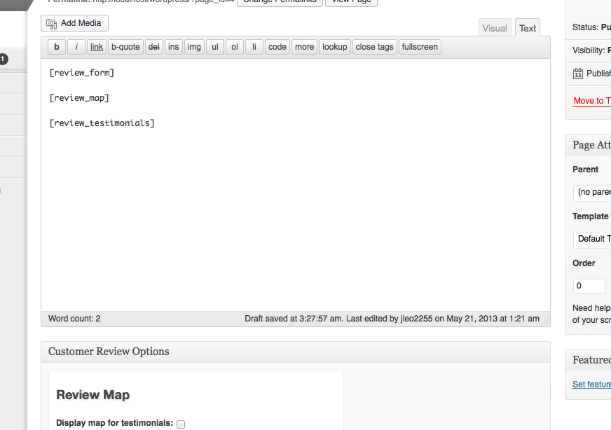 review form shortcode