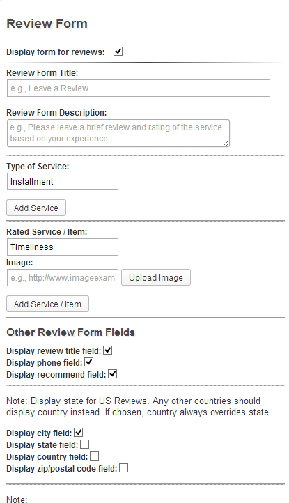 Review form options